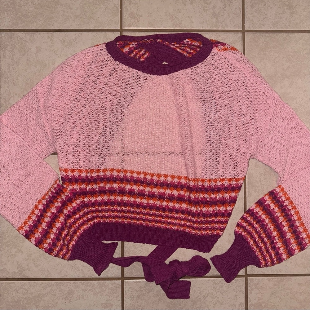 Sweater with Pink with Purple and Orange Accents and open back, One Size